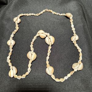 Vintage Beach Boho Polished Double Cowrie And Shell Beaded 35" Necklace